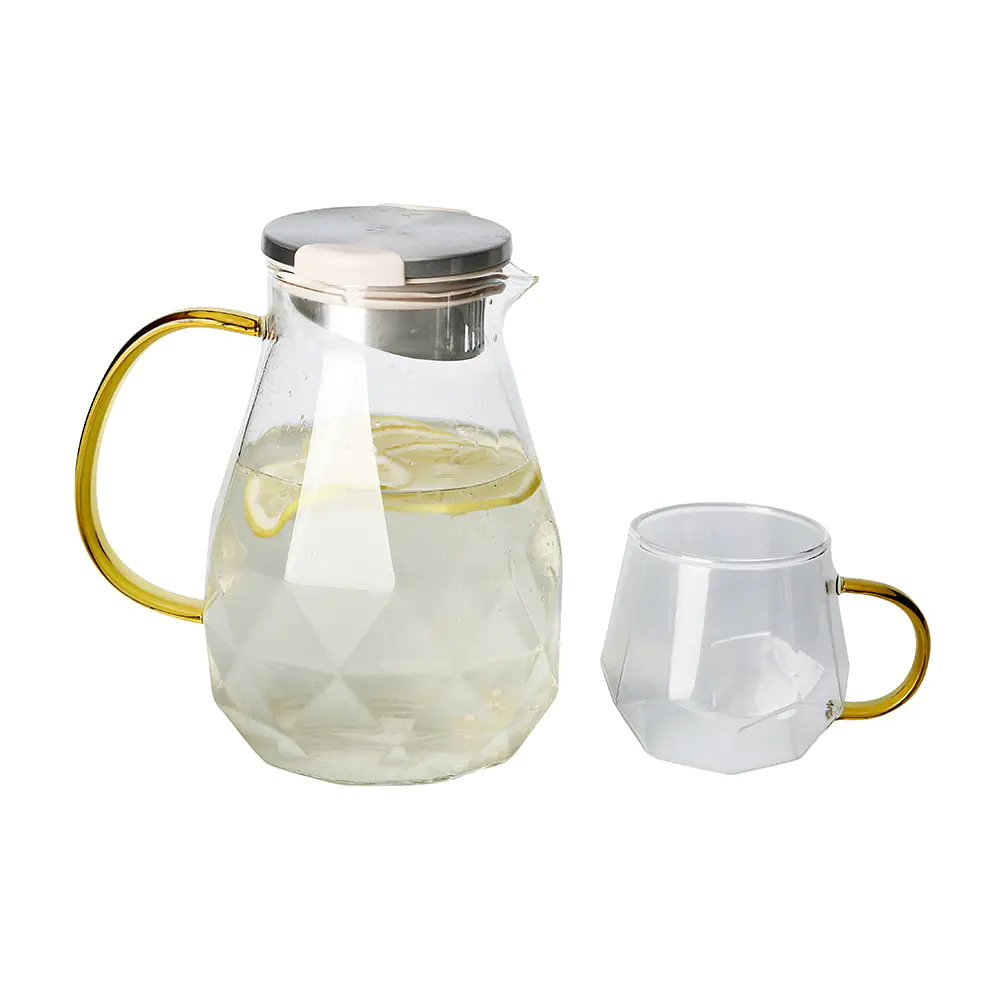 Teekannen-Set aus Borosilikatglas mit goldenem Griff und Tasse