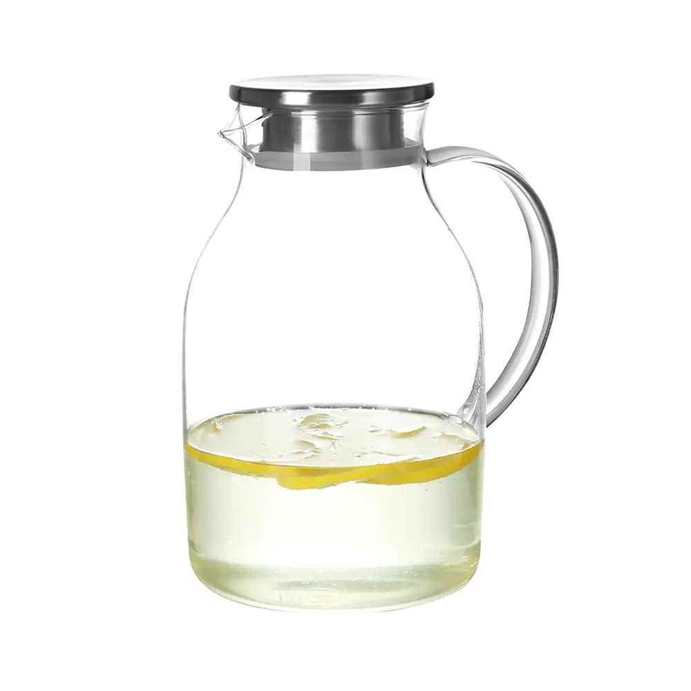 Wasserkrug aus Borosilikatglas mit Deckel und Griff aus Edelstahl