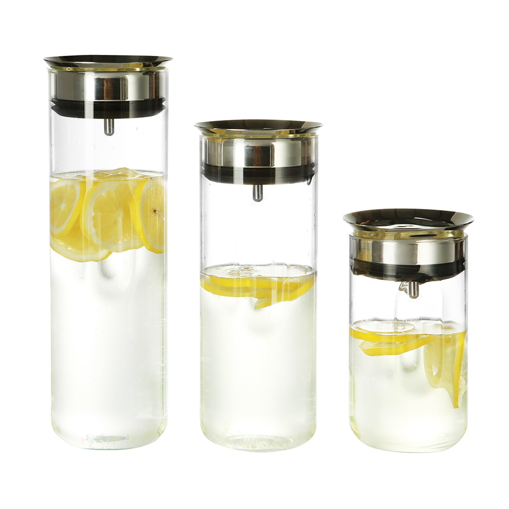 Gerade Wasserkrüge aus Borosilikatglas mit Edelstahldeckeln
