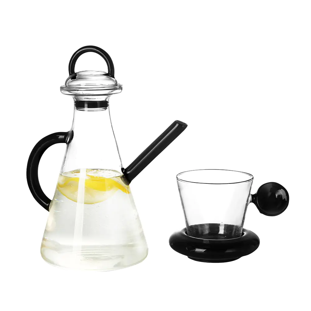Wasserkrug-Set aus Borosilikatglas mit passendem Glasbecher und Griff