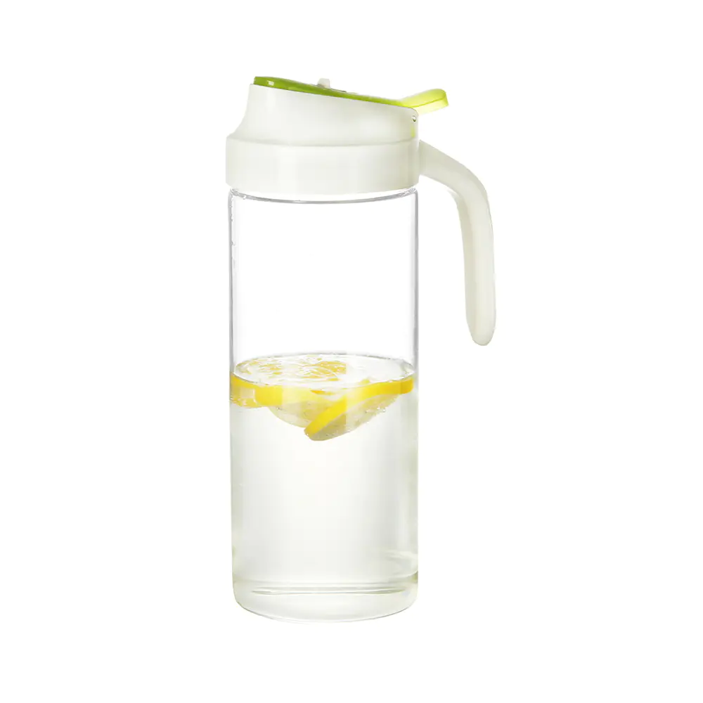 Wasserkrug aus Borosilikatglas mit Griff und aufklappbarem Auslaufdeckel