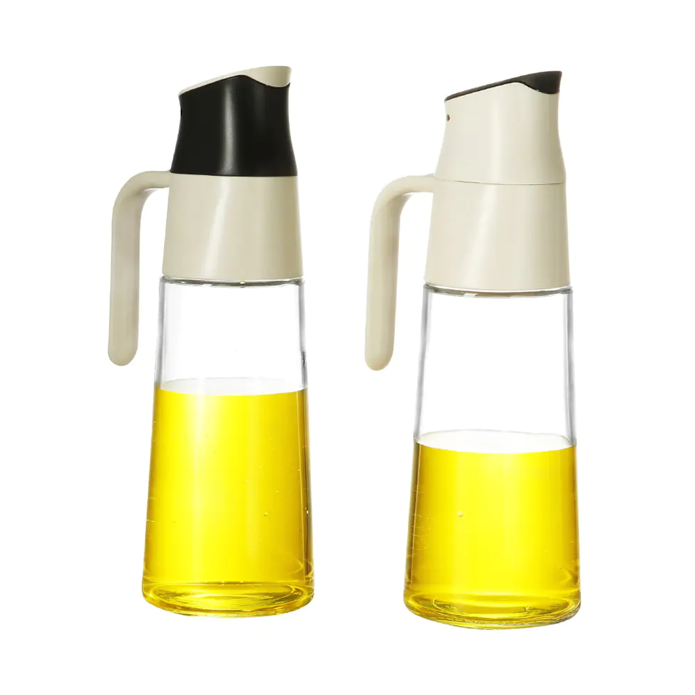 Ölspender aus Glas mit klappbarem Ausgießer und Griff, cremefarbener Deckel