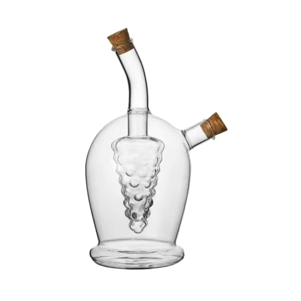 Kreativer Doppelkammer-Öl- und Essigspender aus Glas mit Korkstopfen