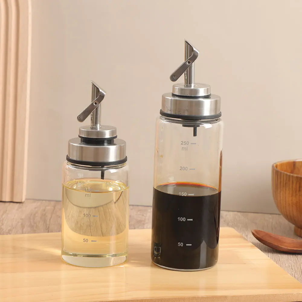 Öl-Essig-Spenderflaschen aus Glas mit Ausgießer aus Edelstahl