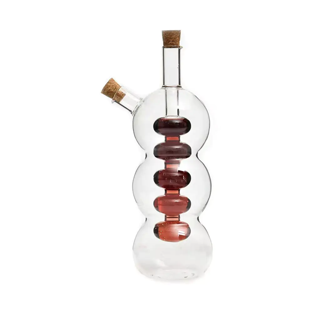 Kürbisförmige Doppelkammer-Öl- und Essigflasche aus Glas mit Korkstopfen