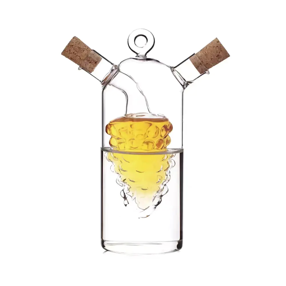 Zylindrische Zweikammer-Öl- und Essigflasche aus Glas mit Trauben-Innendesign