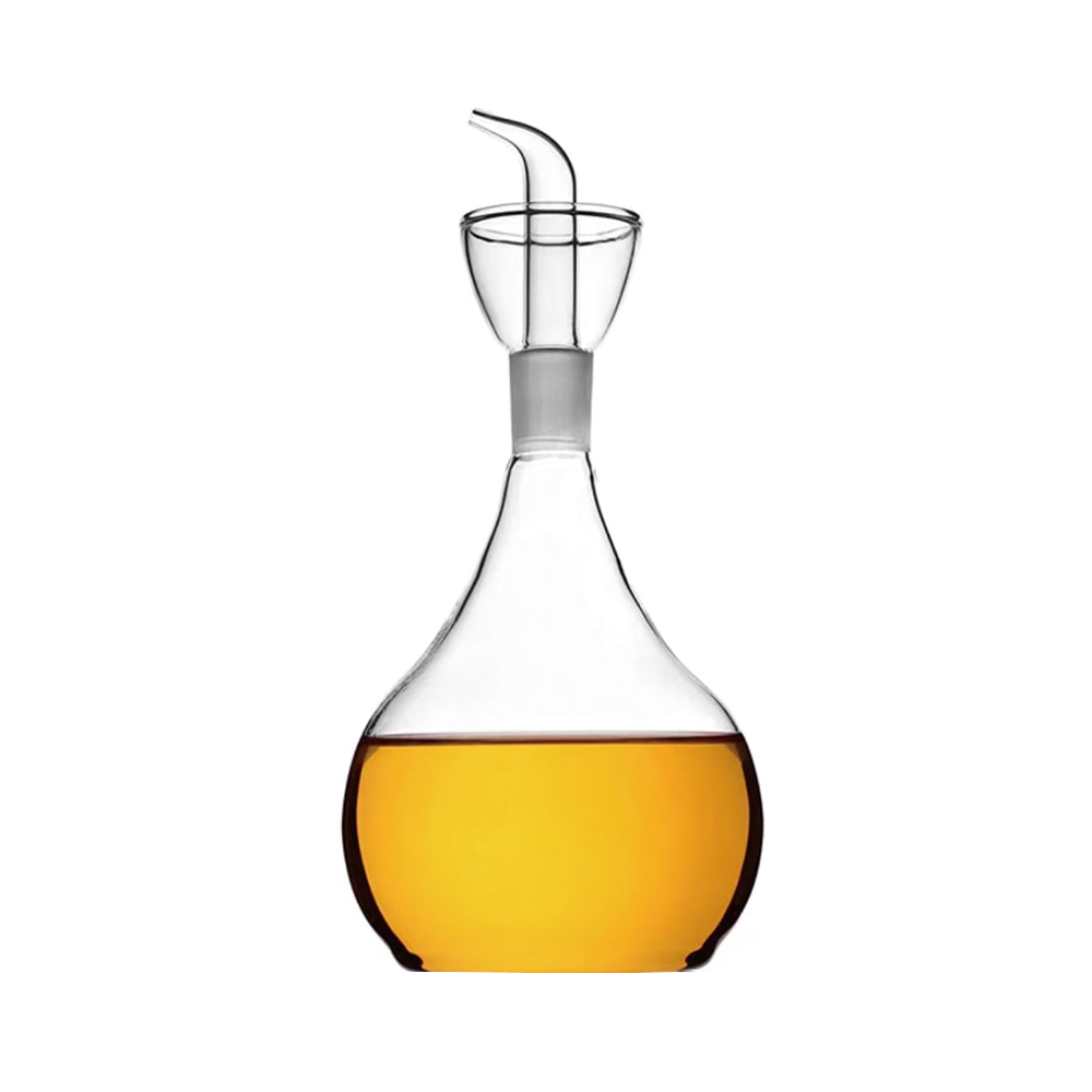 Tropfenförmige Ölspenderflasche aus Glas mit Ausgießer