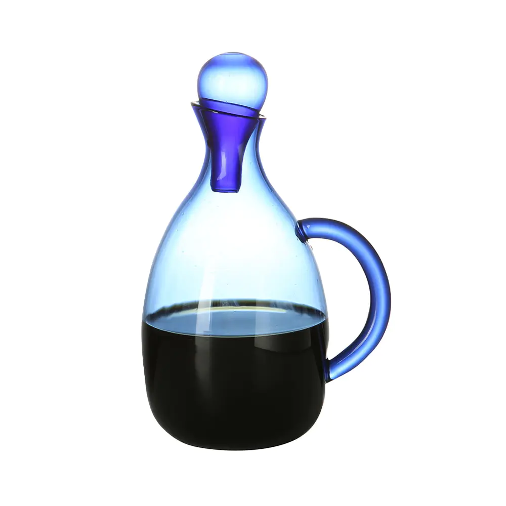 Ölmenage aus Glas mit blauem Griff und Kugelverschluss